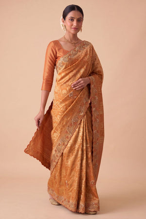 Rust Woven Banarasi Silk Saree (ACA9396)