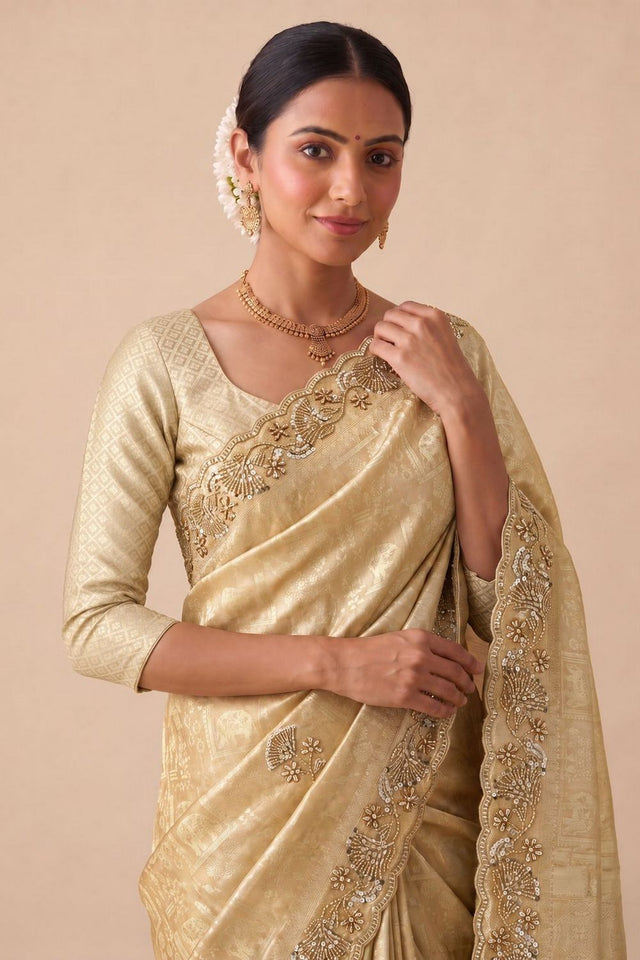 Beige Woven Banarasi Silk Saree (ACA9397)