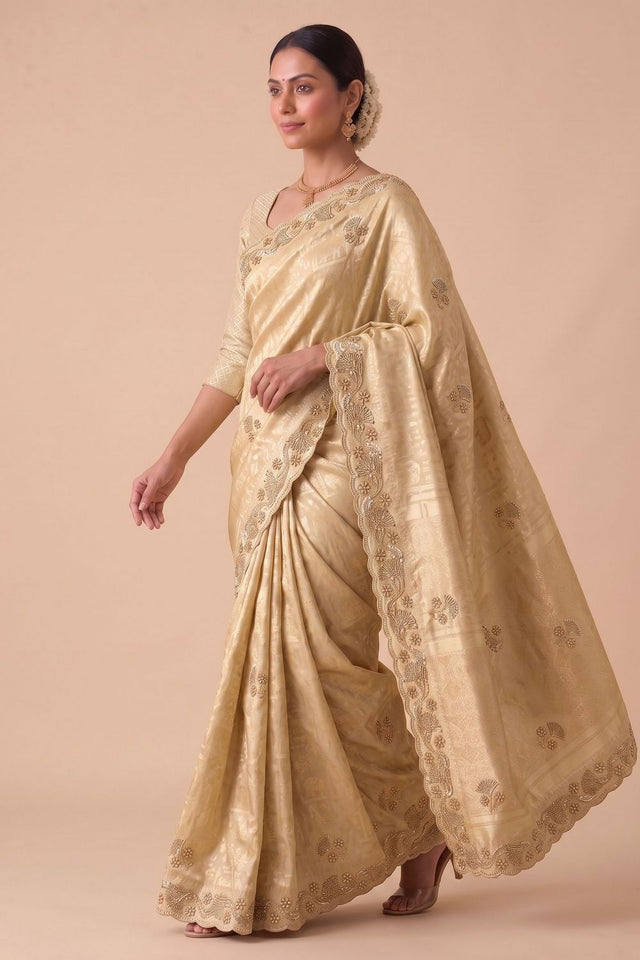 Beige Woven Banarasi Silk Saree (ACA9397)