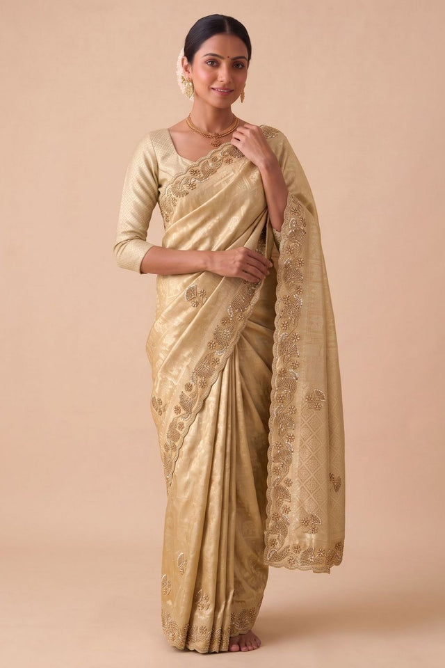 Beige Woven Banarasi Silk Saree (ACA9397)