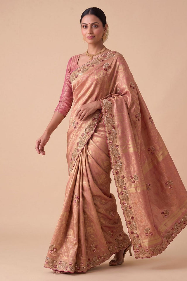 Pink Woven Banarasi Silk Saree (ACA9398)
