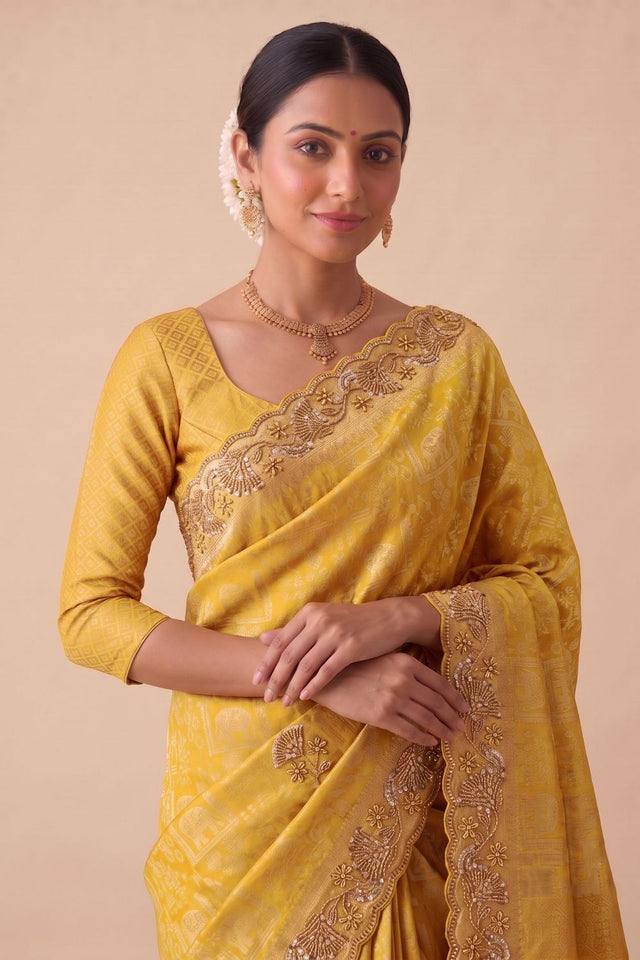 Yellow Woven Banarasi Silk Saree (ACA9399)
