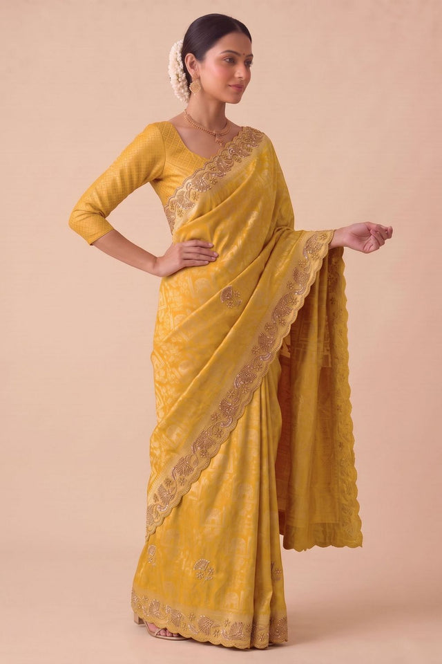 Yellow Woven Banarasi Silk Saree (ACA9399)