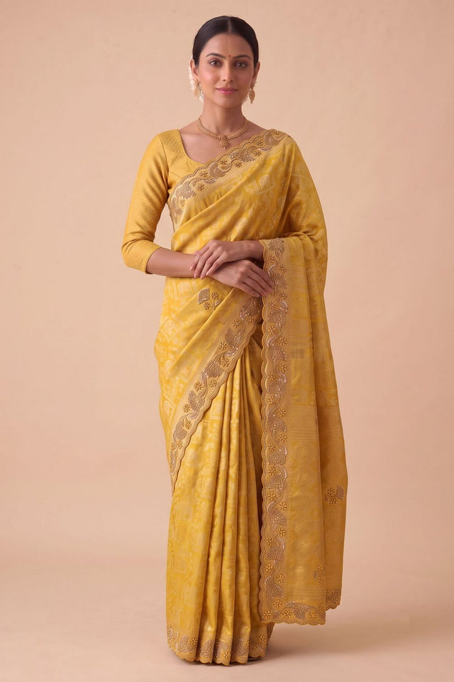 Yellow Woven Banarasi Silk Saree (ACA9399)