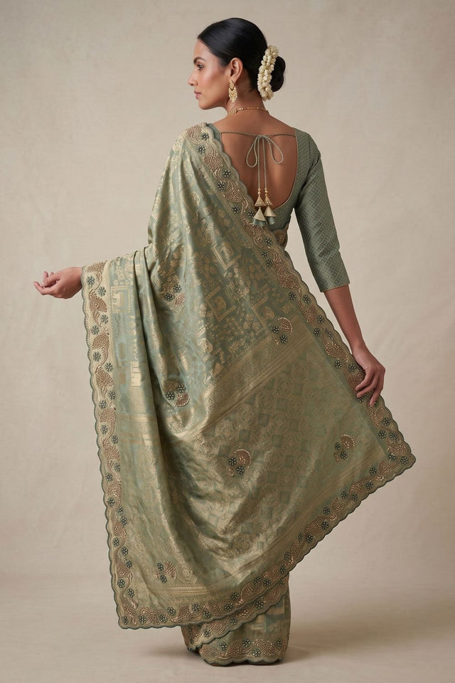 Sea Green Woven Banarasi Silk Saree (ACA9400)