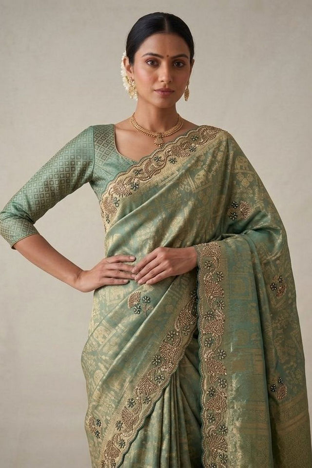 Sea Green Woven Banarasi Silk Saree (ACA9400)