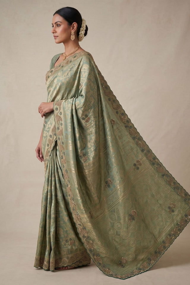 Sea Green Woven Banarasi Silk Saree (ACA9400)