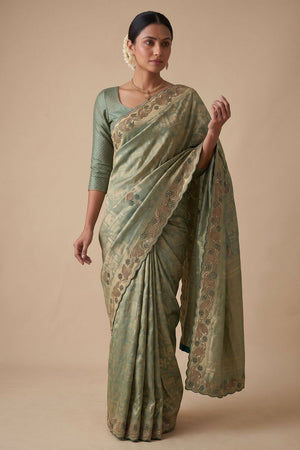 Sea Green Woven Banarasi Silk Saree (ACA9400)