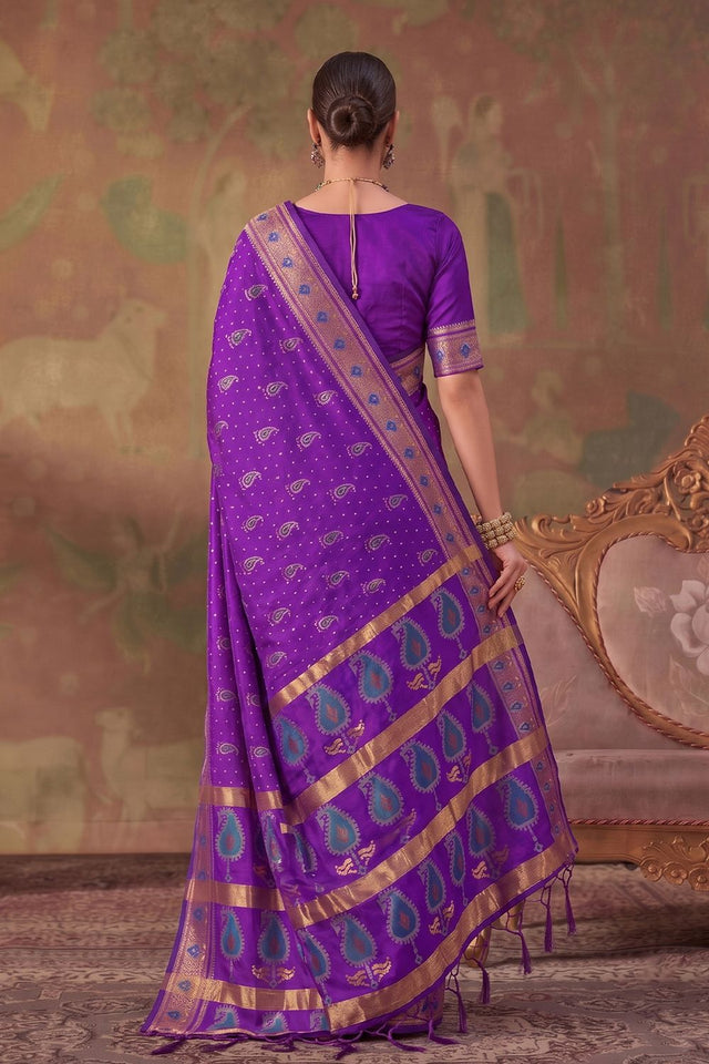 Violet Woven Soft Silk Saree (ACA9408)