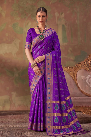 Violet Woven Soft Silk Saree (ACA9408)