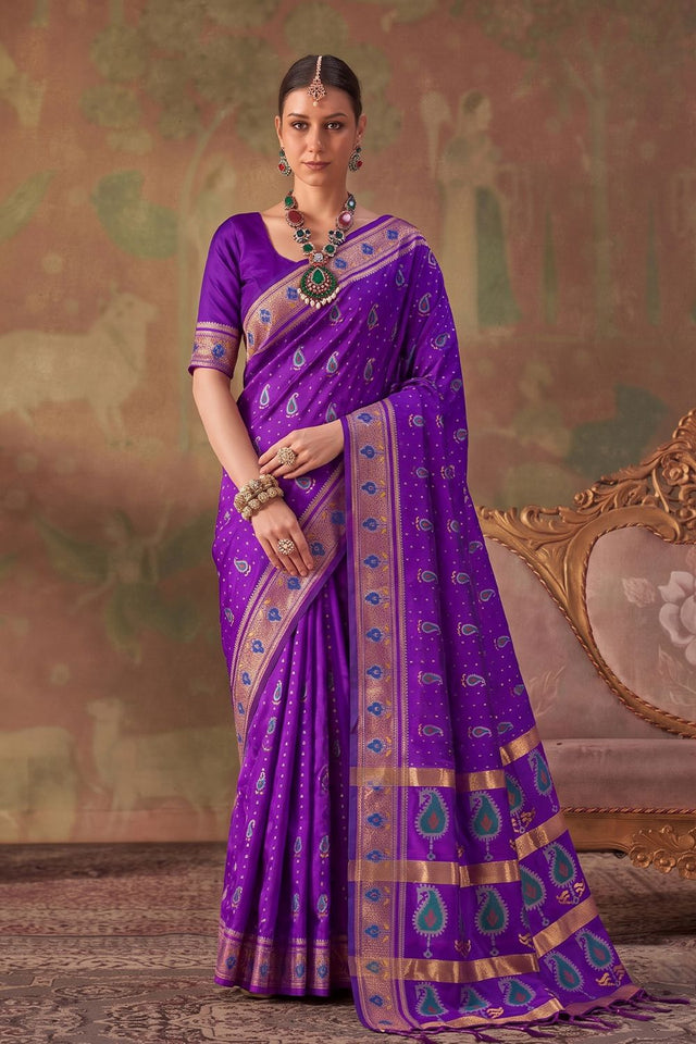 Violet Woven Soft Silk Saree (ACA9408)
