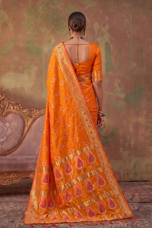 Orange Woven Soft Silk Saree (ACA9409)