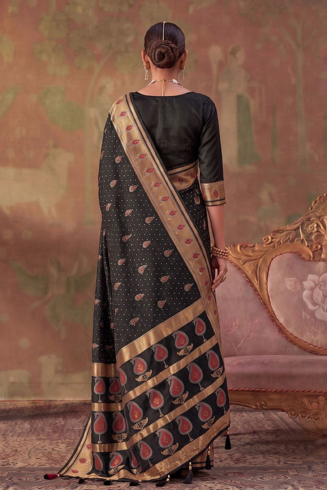 Black Woven Soft Silk Saree (ACA9410)