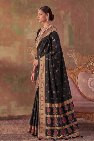 Black Woven Soft Silk Saree (ACA9410)