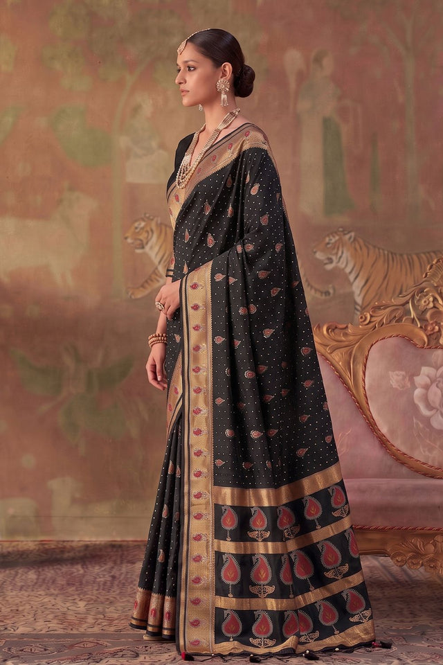 Black Woven Soft Silk Saree (ACA9410)