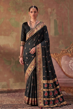 Black Woven Soft Silk Saree (ACA9410)