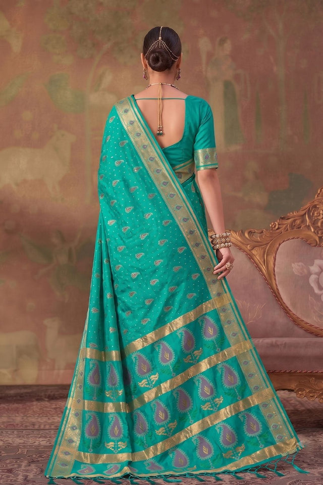 Sea Green Woven Soft Silk Saree (ACA9411)