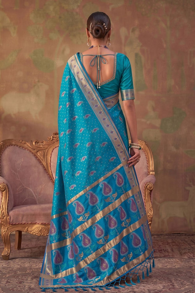 Blue Woven Soft Silk Saree (ACA9412)