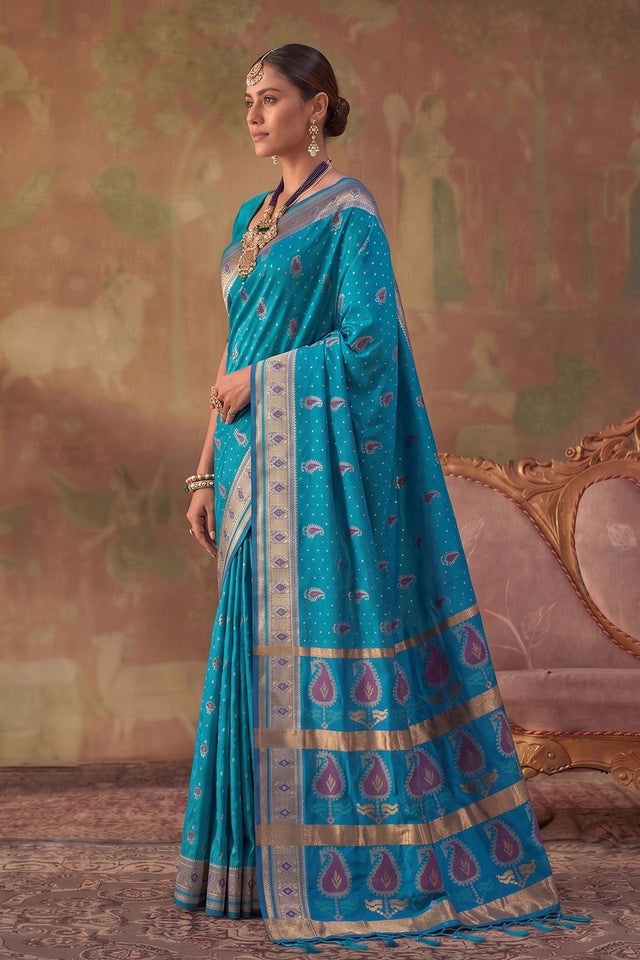 Blue Woven Soft Silk Saree (ACA9412)