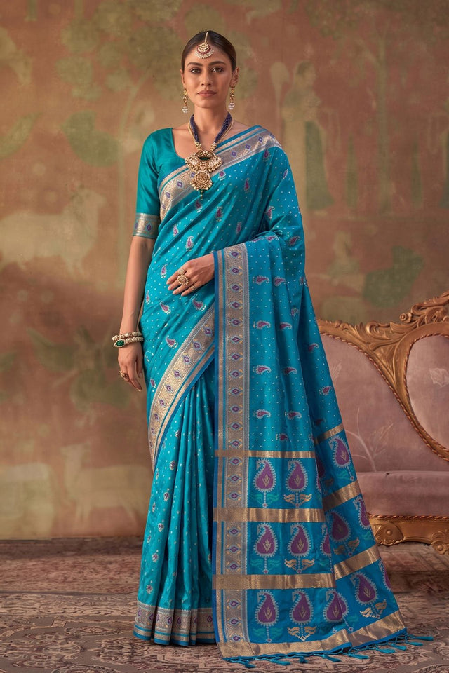 Blue Woven Soft Silk Saree (ACA9412)