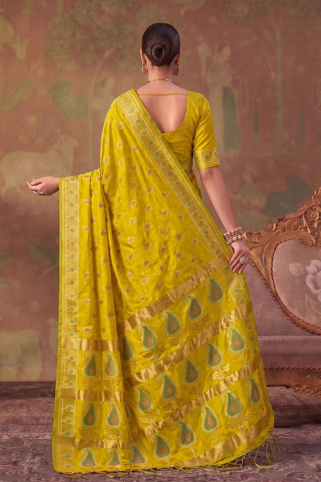 Yellow Woven Soft Silk Saree (ACA9413)
