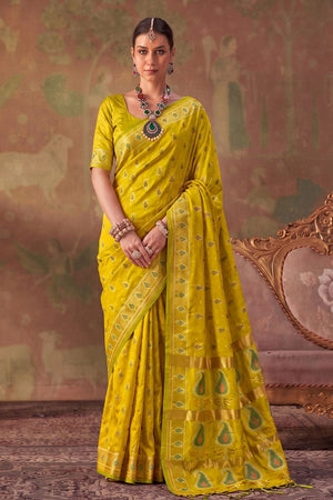 Yellow Woven Soft Silk Saree (ACA9413)