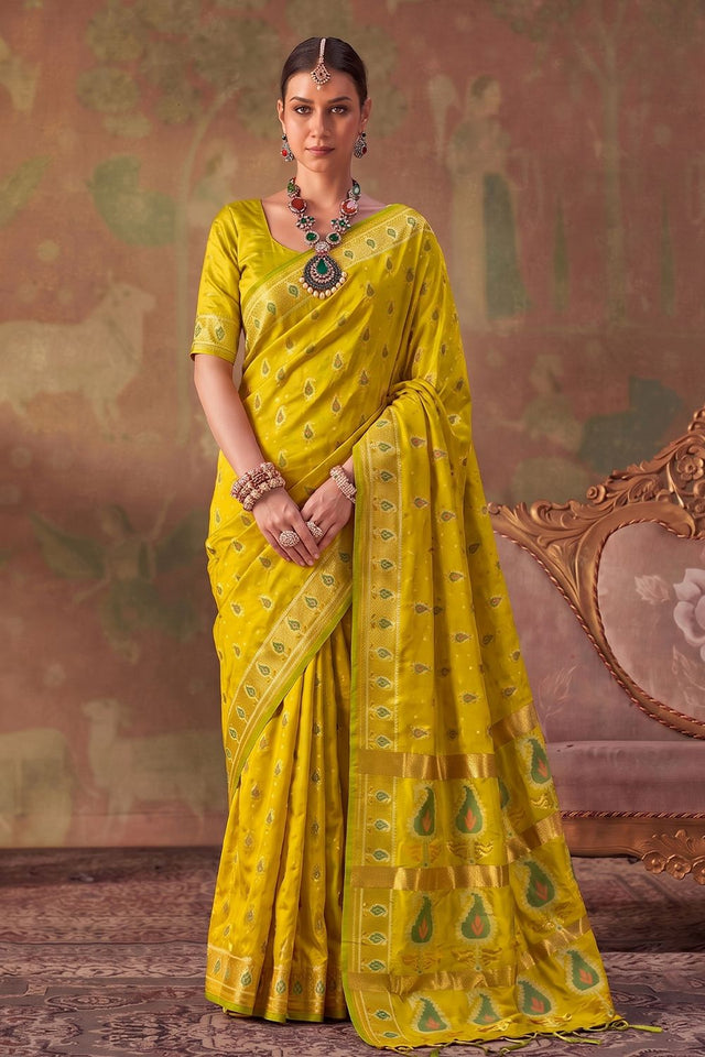 Yellow Woven Soft Silk Saree (ACA9413)