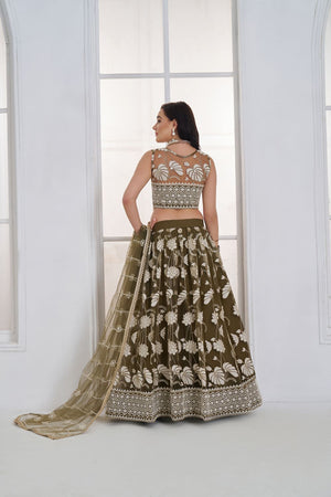 Mehendi Embroidered Net Lehenga (ACA9415)