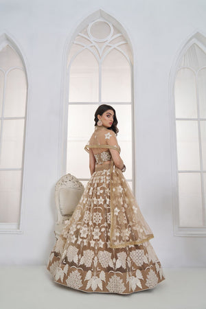 Brown Embroidered Net Lehenga (ACA9416)