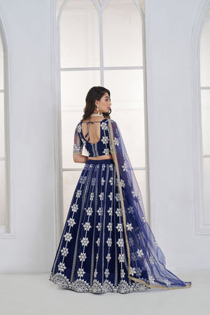 Navy Blue Embroidered Net Lehenga (ACA9418)