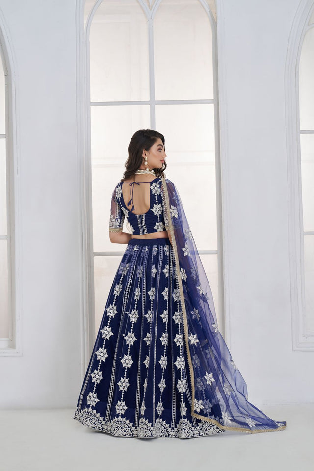 Navy Blue Embroidered Net Lehenga (ACA9418)