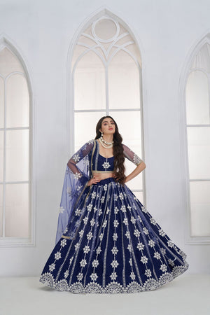 Navy Blue Embroidered Net Lehenga (ACA9418)