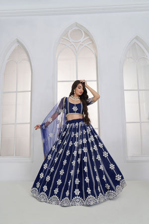 Navy Blue Embroidered Net Lehenga (ACA9418)