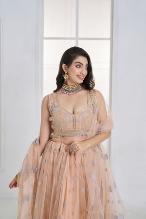 Peach Embroidered Net Lehenga (ACA9419)