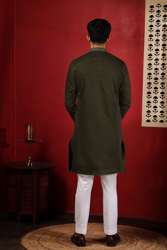 Mens Multi Color Embroidered Cotton Kurta Set (ACA9420)