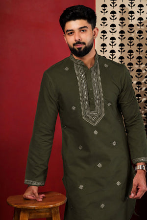 Mens Multi Color Embroidered Cotton Kurta Set (ACA9420)