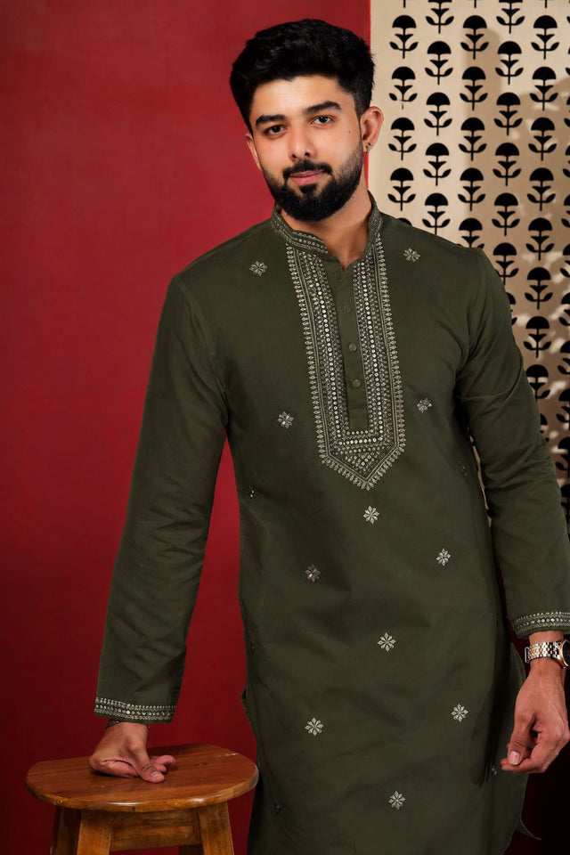 Mens Multi Color Embroidered Cotton Kurta Set (ACA9420)
