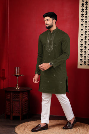 Mens Multi Color Embroidered Cotton Kurta Set (ACA9420)
