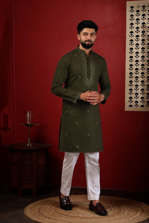 Mens Multi Color Embroidered Cotton Kurta Set (ACA9420)