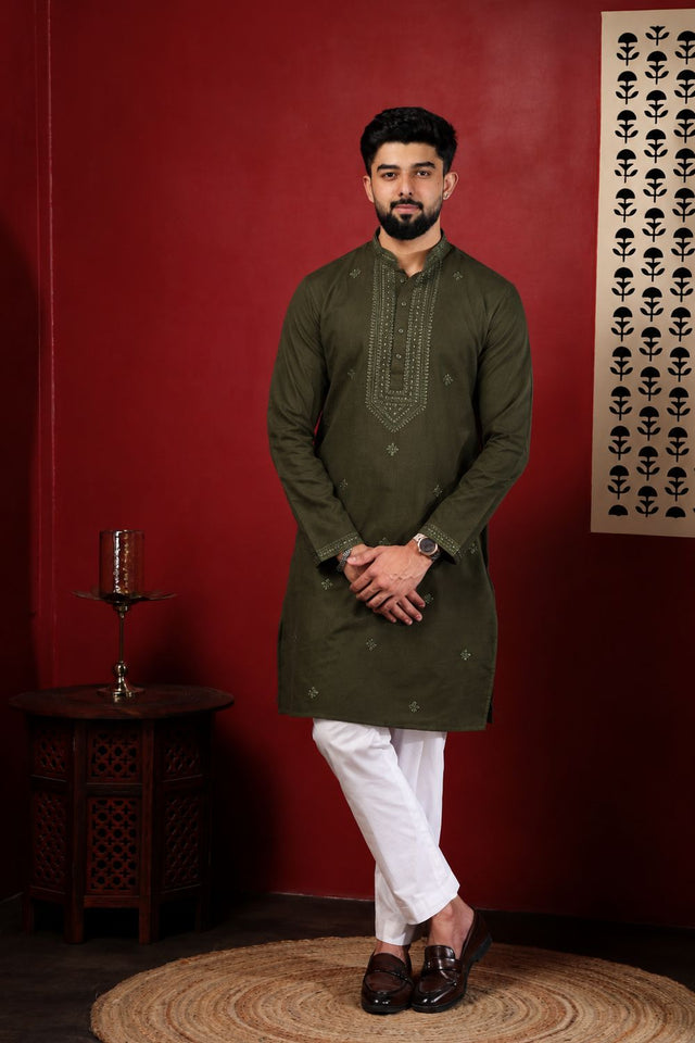 Mens Multi Color Embroidered Cotton Kurta Set (ACA9420)