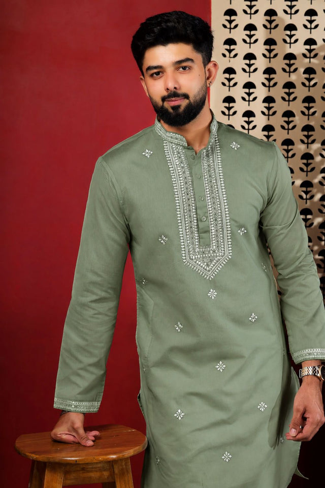 Mens Multi Color Embroidered Cotton Kurta Set (ACA9421)