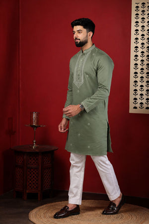Mens Multi Color Embroidered Cotton Kurta Set (ACA9421)
