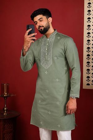 Mens Multi Color Embroidered Cotton Kurta Set (ACA9421)