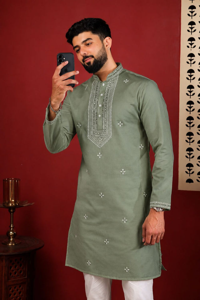 Mens Multi Color Embroidered Cotton Kurta Set (ACA9421)