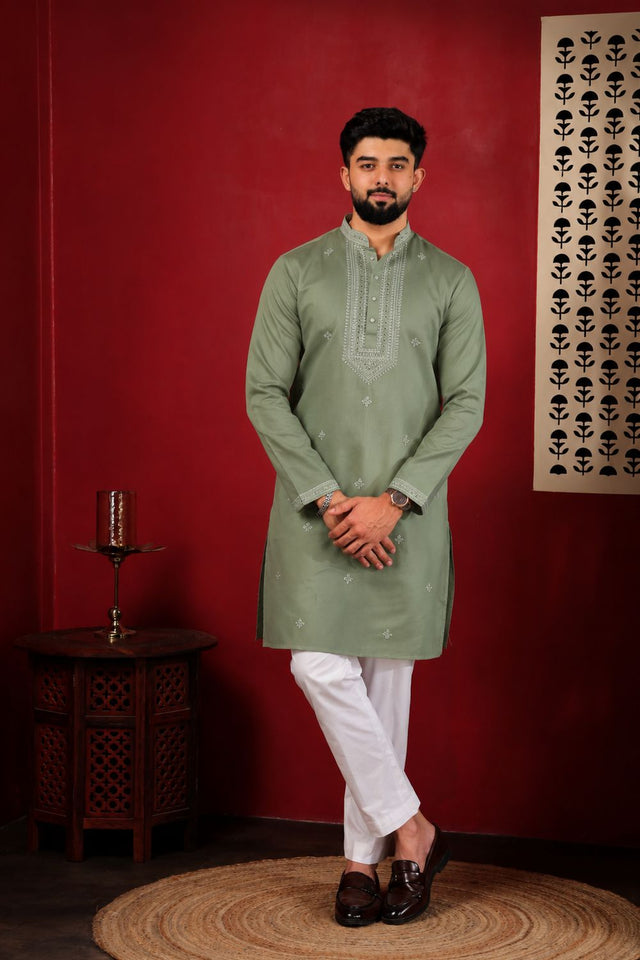 Mens Multi Color Embroidered Cotton Kurta Set (ACA9421)