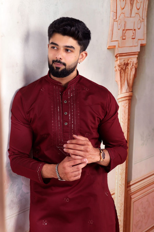 Mens Multi Color Embroidered Cotton Kurta Set (ACA9425)