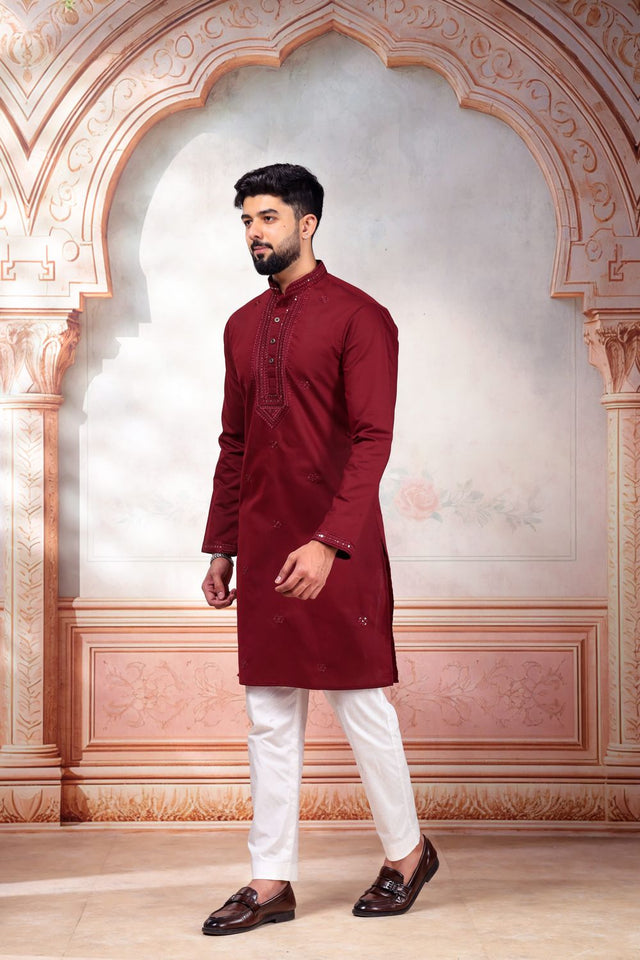 Mens Multi Color Embroidered Cotton Kurta Set (ACA9425)