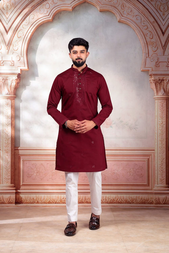Mens Multi Color Embroidered Cotton Kurta Set (ACA9425)