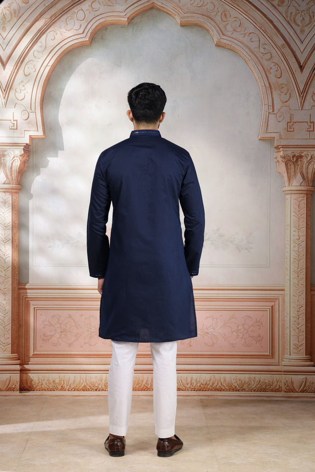 Mens Black Embroidered Cotton Kurta Set (ACA9426)
