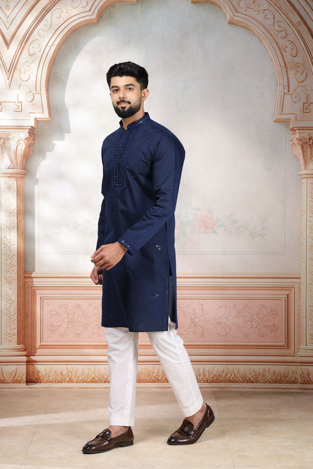 Mens Black Embroidered Cotton Kurta Set (ACA9426)